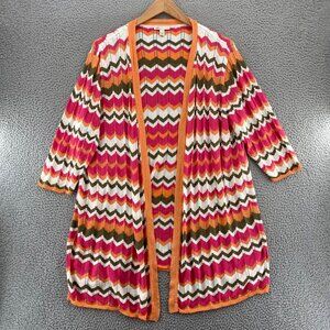 Cato Sweater Womens 22 24W Plus Pink Multi Chevron Shimmer Cardigan 3/4 Sleeve